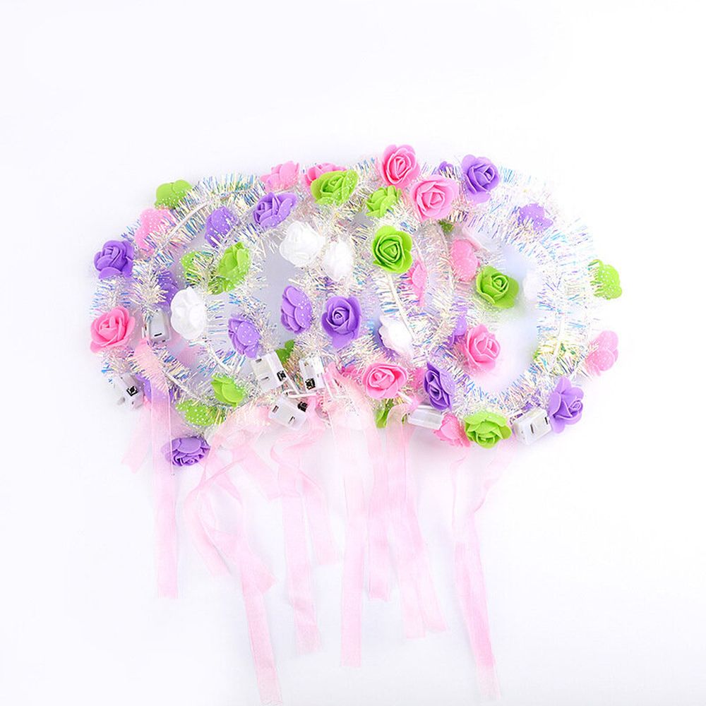 Zac's Alter Ego - Light Up Flashing Tinsel & Rose Hair Garland with Ribbons Stirnband - Mehrfarben